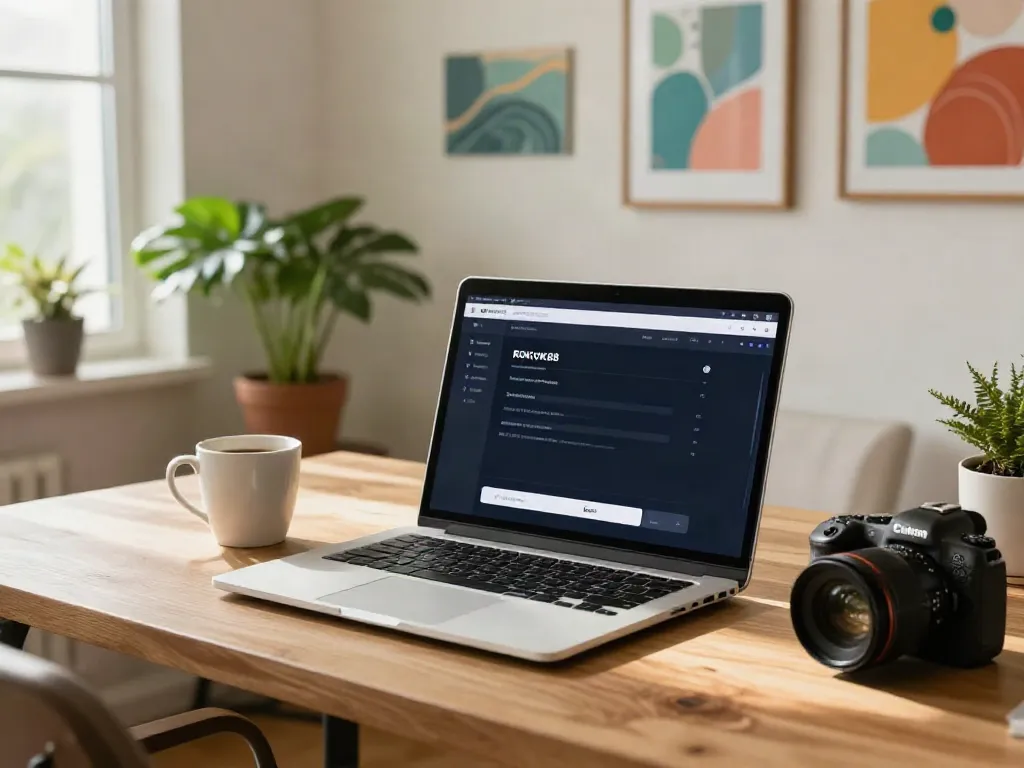User logging into rokok88 on a modern laptop in a stylish workspace.